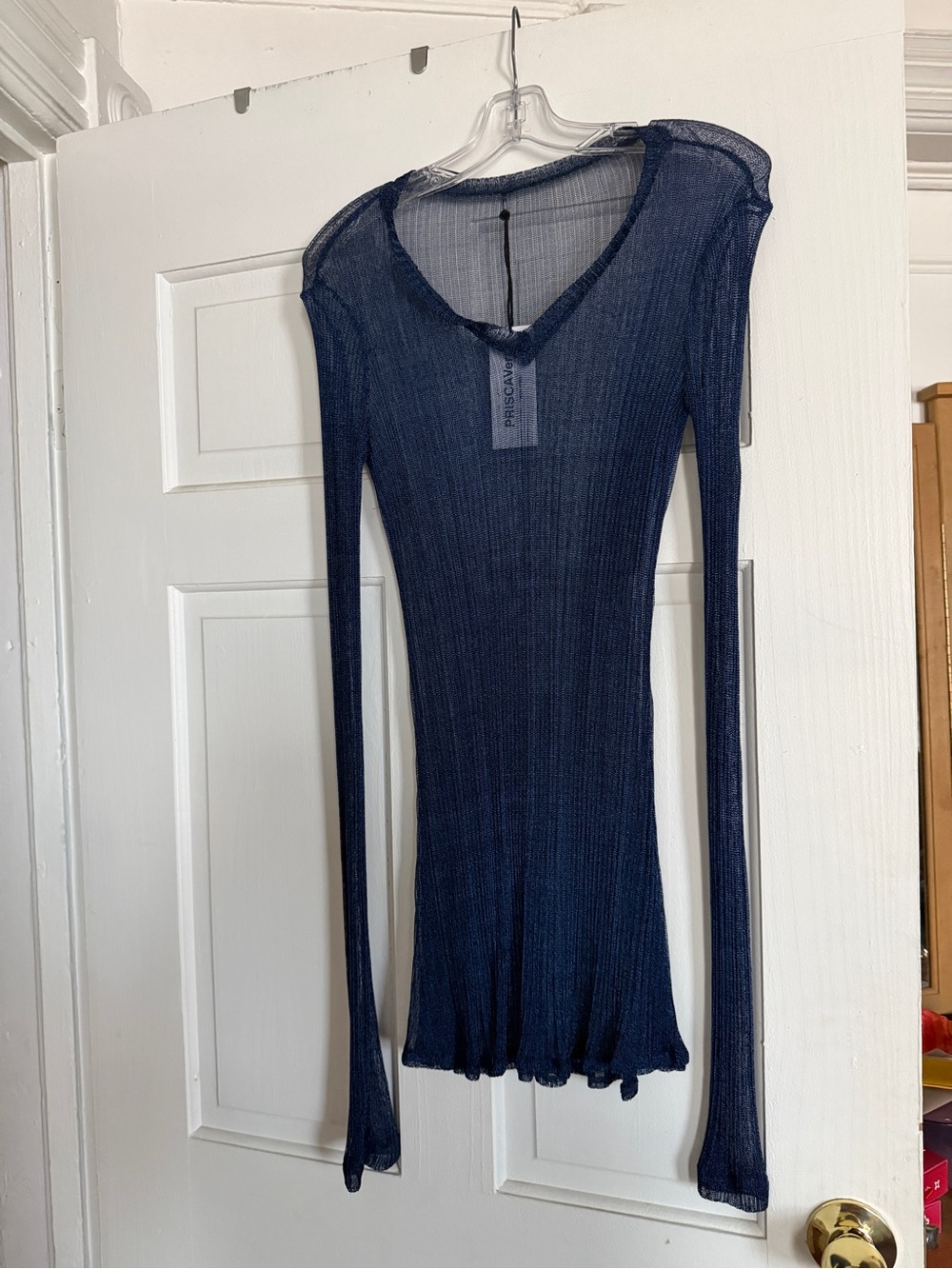 Priscavera Metallic Blue Ribbed Mini dress